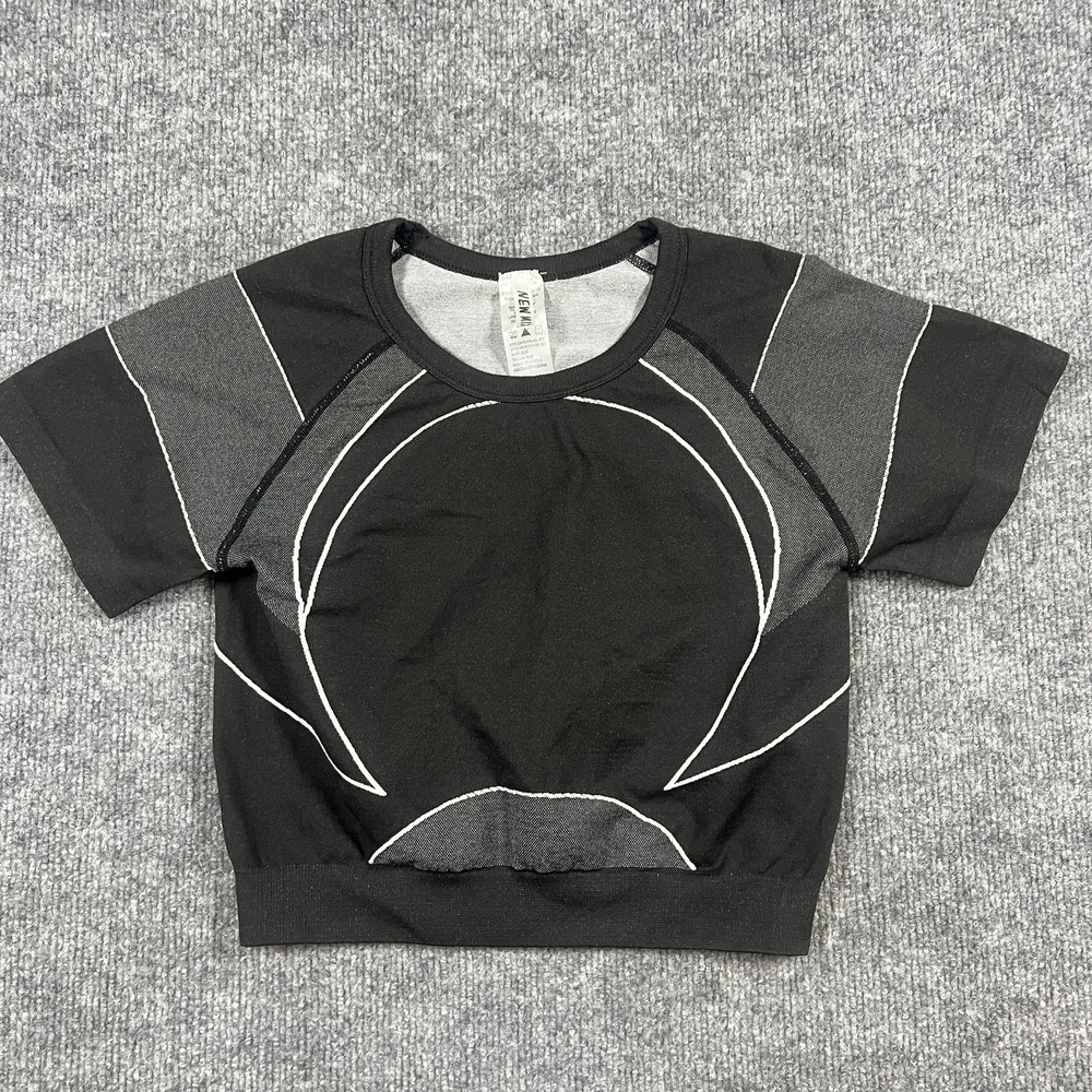 New Mix Performance Top Womens Small Black White Stretch Short Sleeve Activewear